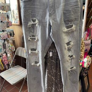 Decibel Men's Relaxed Gray Jeans with Star Accents 068